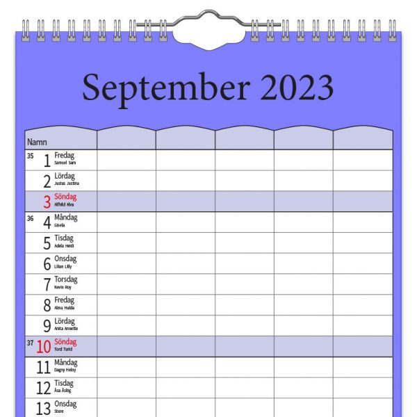 Familjekalender Färg 2023 kalendarium förstorat