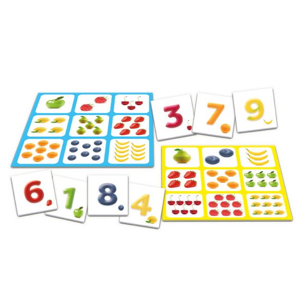 Barnspel Lotto Siffror och Frukter spelplan