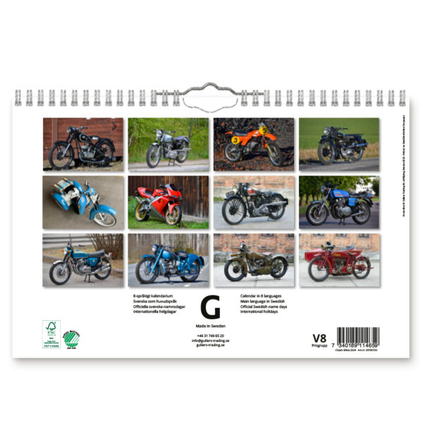 Väggkalender Classic Bikes 2024 baksida