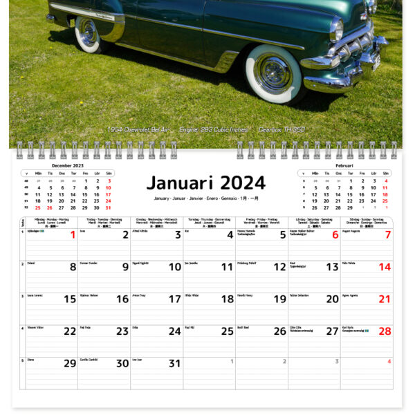 Väggkalender Classic Cars 2024 liten kalendarie
