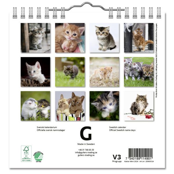 Väggkalender Katter Mini 2024 baksida