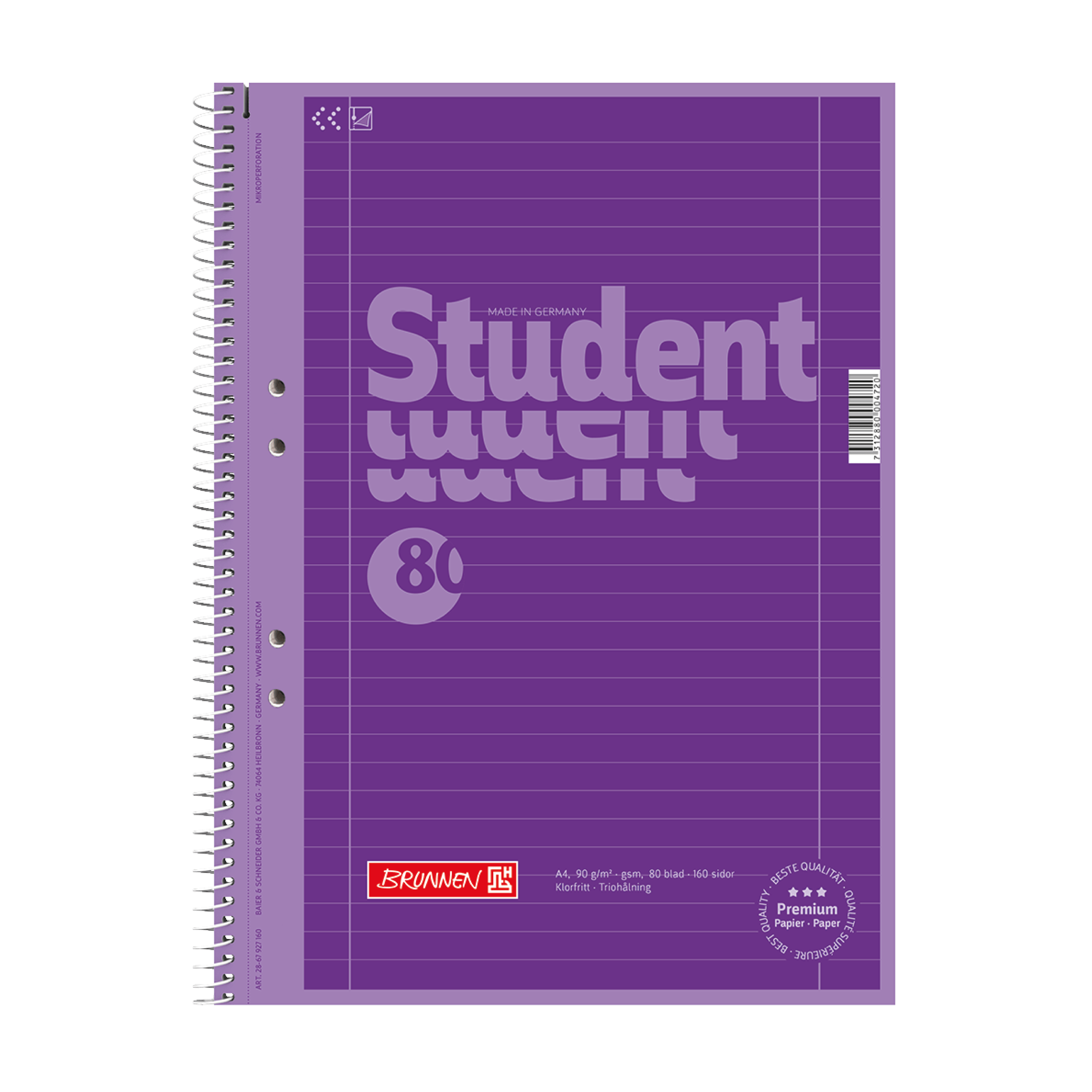 Kollegieblock A4 Student linjerat Lila
