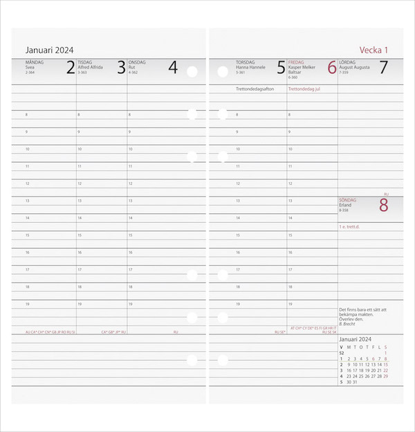 Systemkalender Aplan Diary Manager 2023 -2024 18 mån refill uppslag