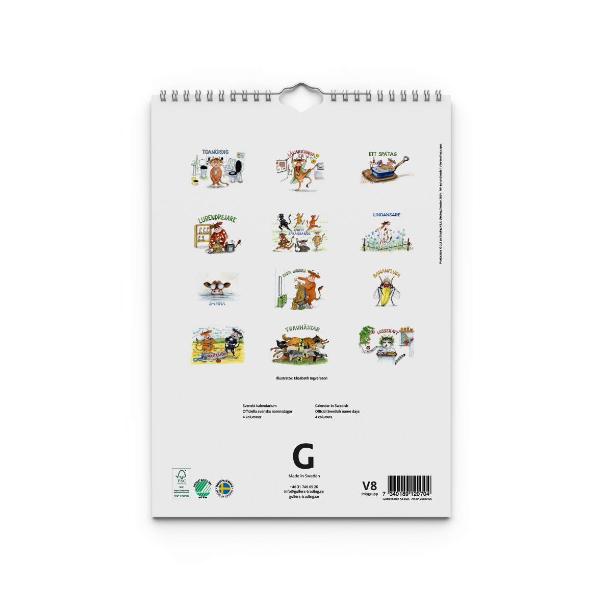 Familjekalender Glada Kossan 2025 Baksida