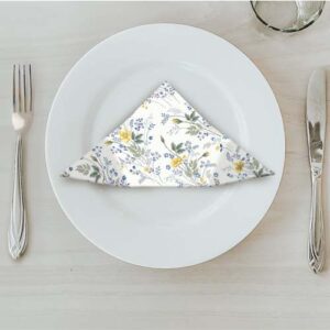 MATSERVETTER 20P SMÅBLOMSTER BLÅ/GUL på tallrik