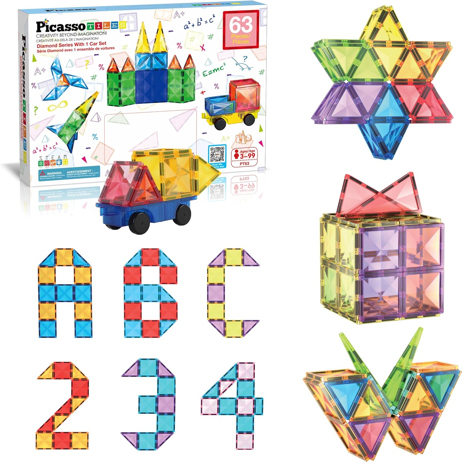 PicassoTiles Magnetiska byggnadsplattor med Bil 63 delar 3