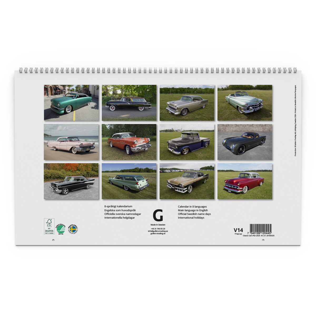 Väggkalender Classic Cars Panorama 2025 Baksida