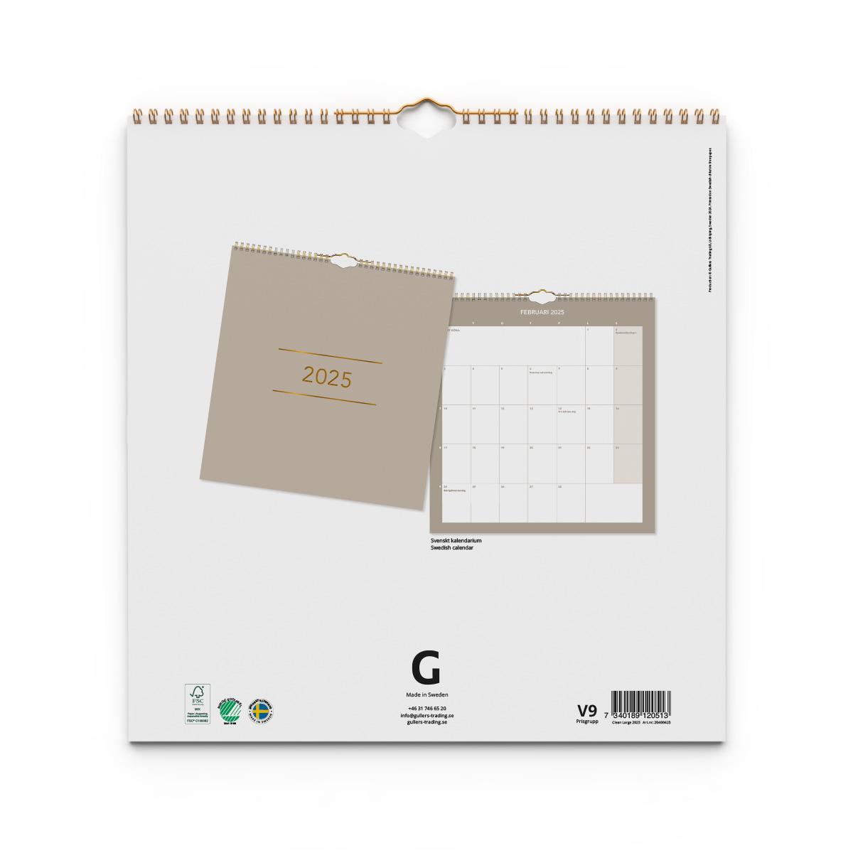 Väggkalender Clean 2025 Baksida