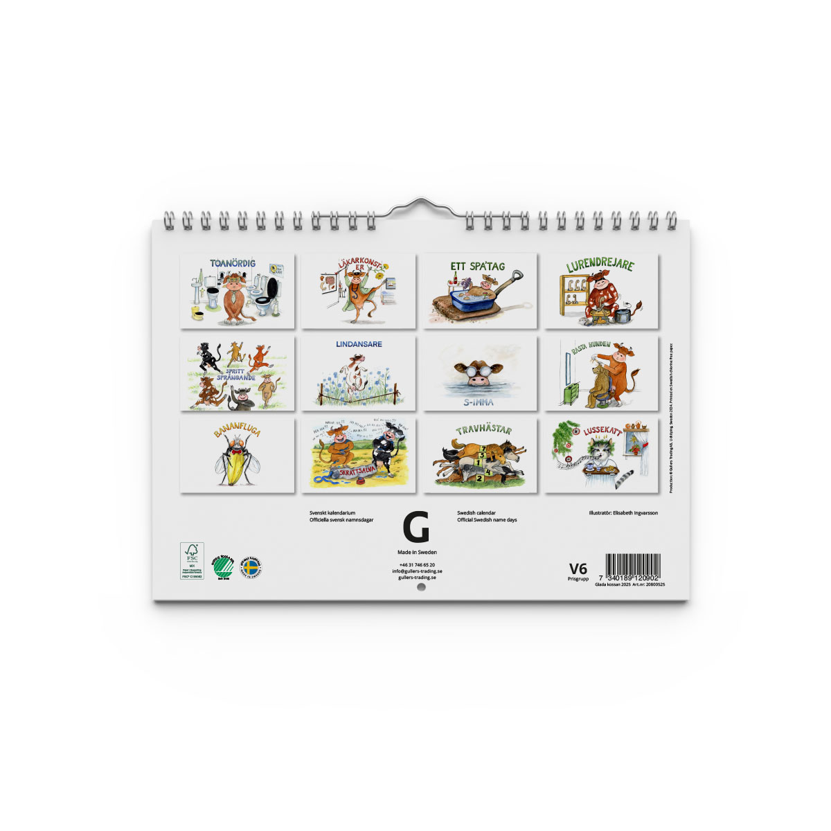 Väggkalender Glada Kossan 2025 Baksida