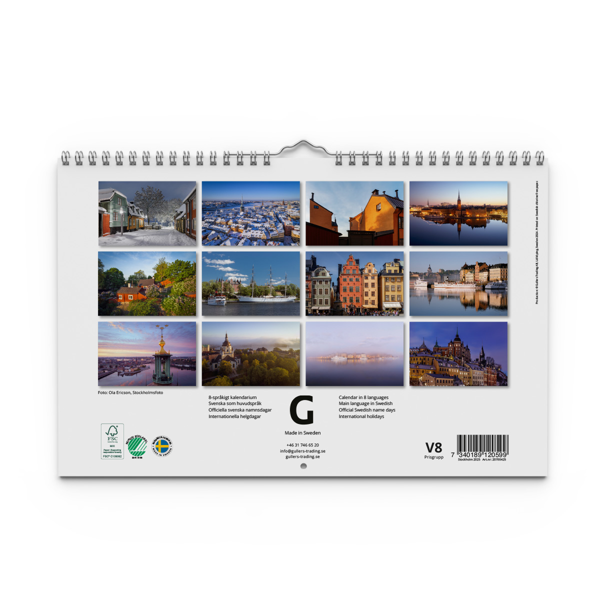 Väggkalender Stockholm 2025 Baksida