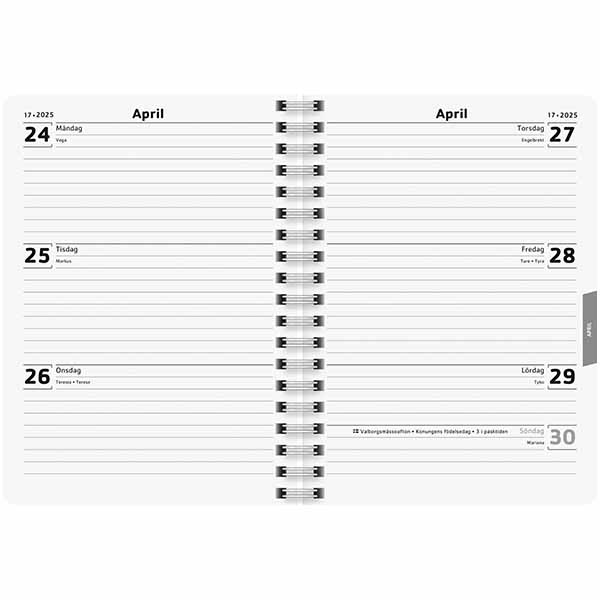 Almanacka A5 2024-2025 Svart uppslag