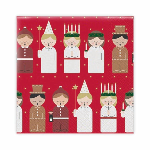 Kaffeservett 20p Luciatåg röd