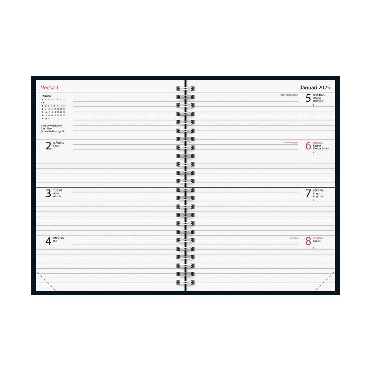 Almanacka Puderrosa A5 2025 uppslag