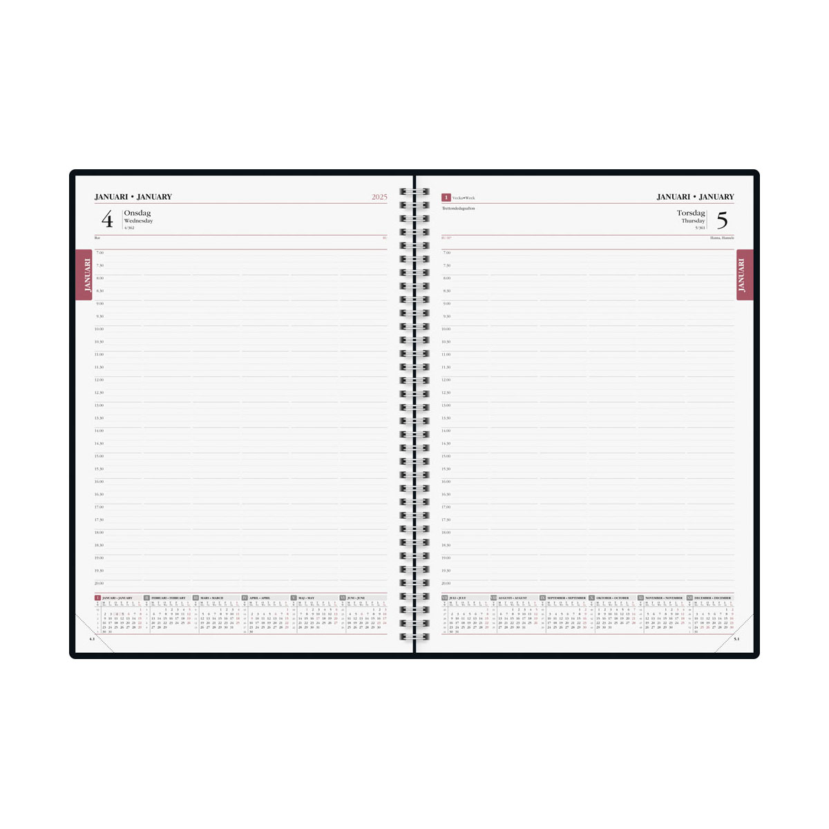 Bokningskalender Svart 2025 uppslag