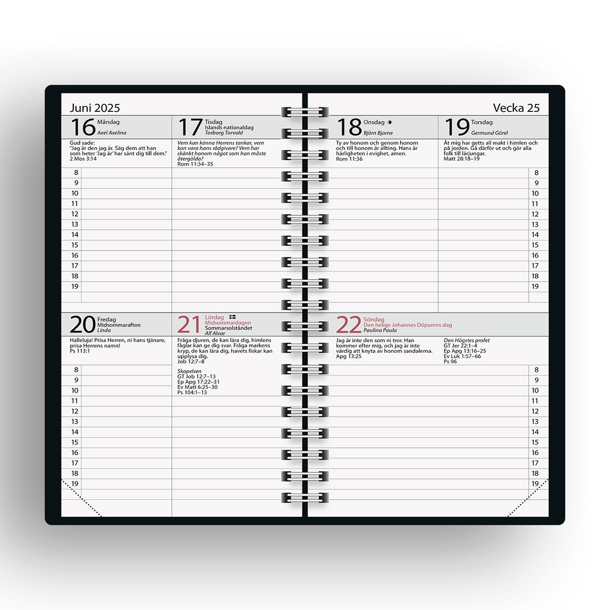 Almanacka Kyrkoåret 2025 Svart uppslag