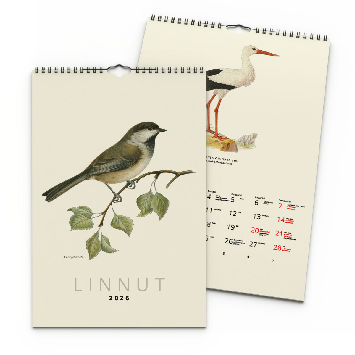 Väggkalender Fåglar 2026 Finsk