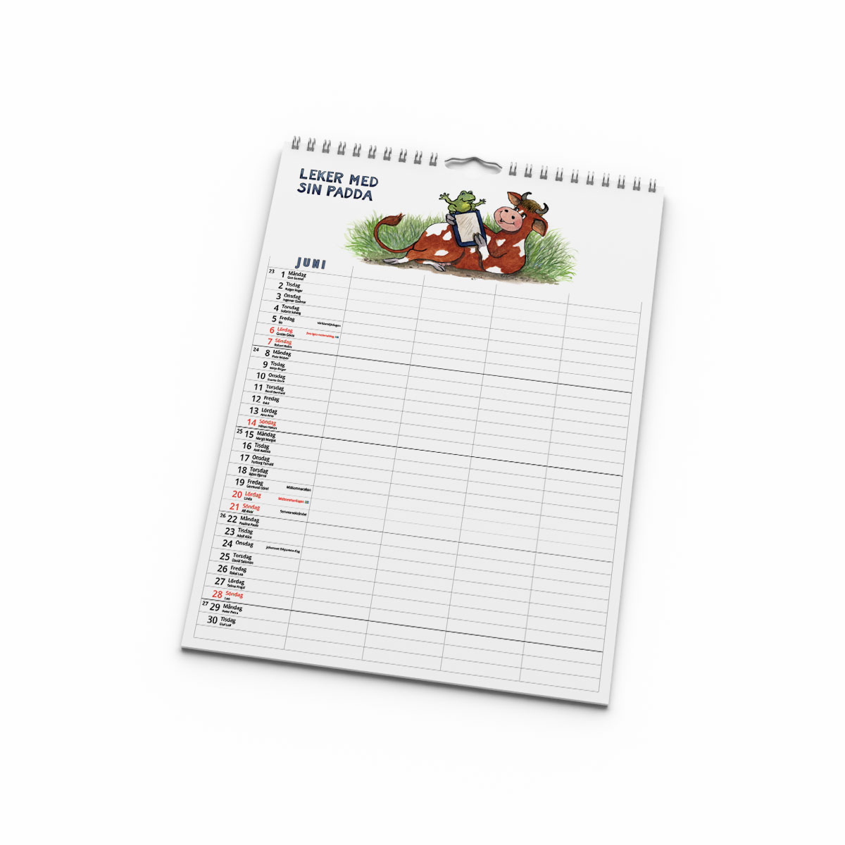 Familjekalender Glada Kossan 2026 kalendersida