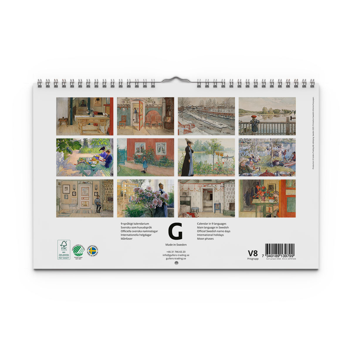 Väggkalender Carl Larsson 2026 baksida