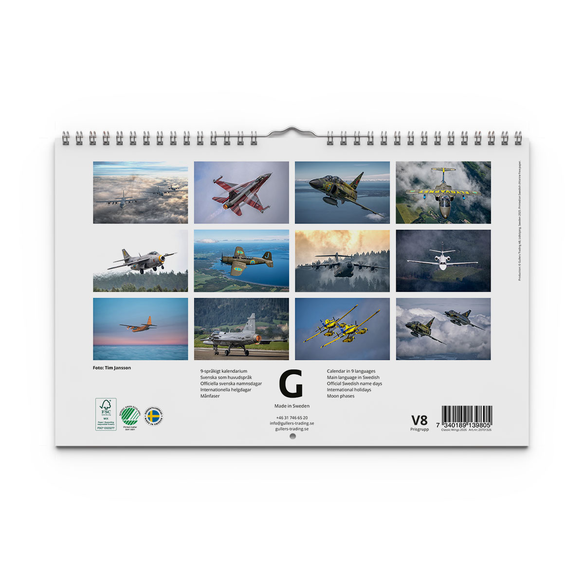 Väggkalender Classic Wings 2026 baksida
