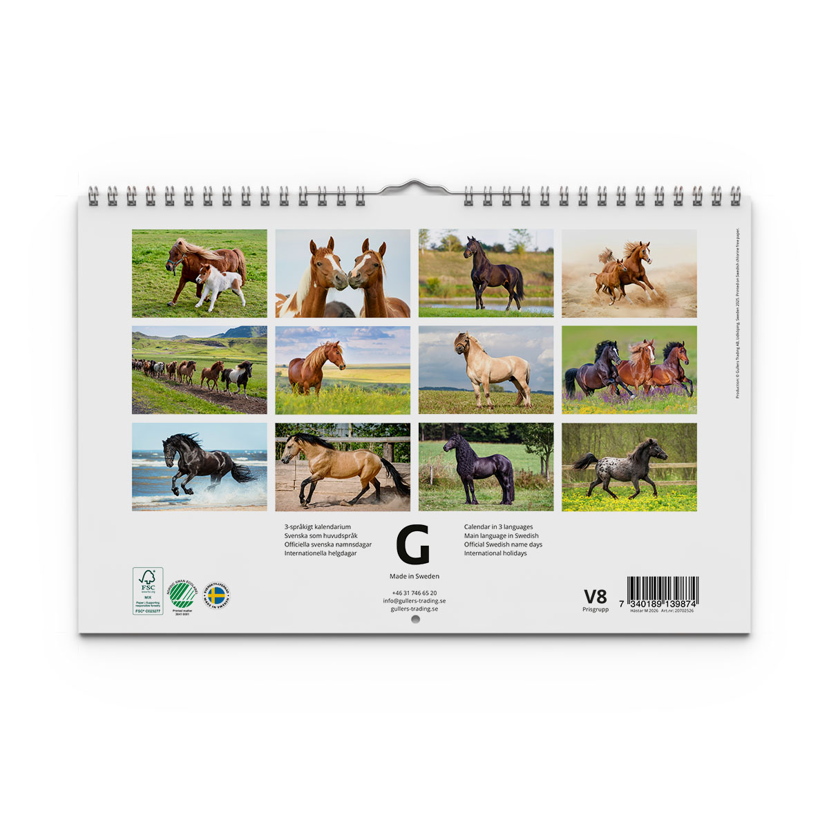 Väggkalender Hästar Medium 2026 baksida