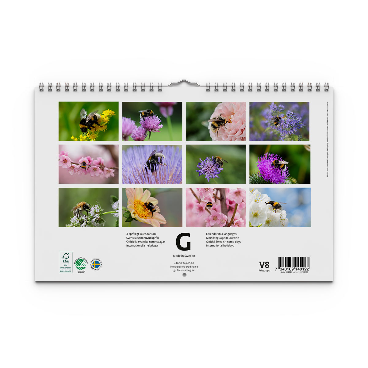 Väggkalender Humlor 2026 baksida