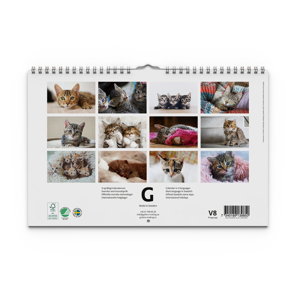 Väggkalender Katter Medium 2026 baksida