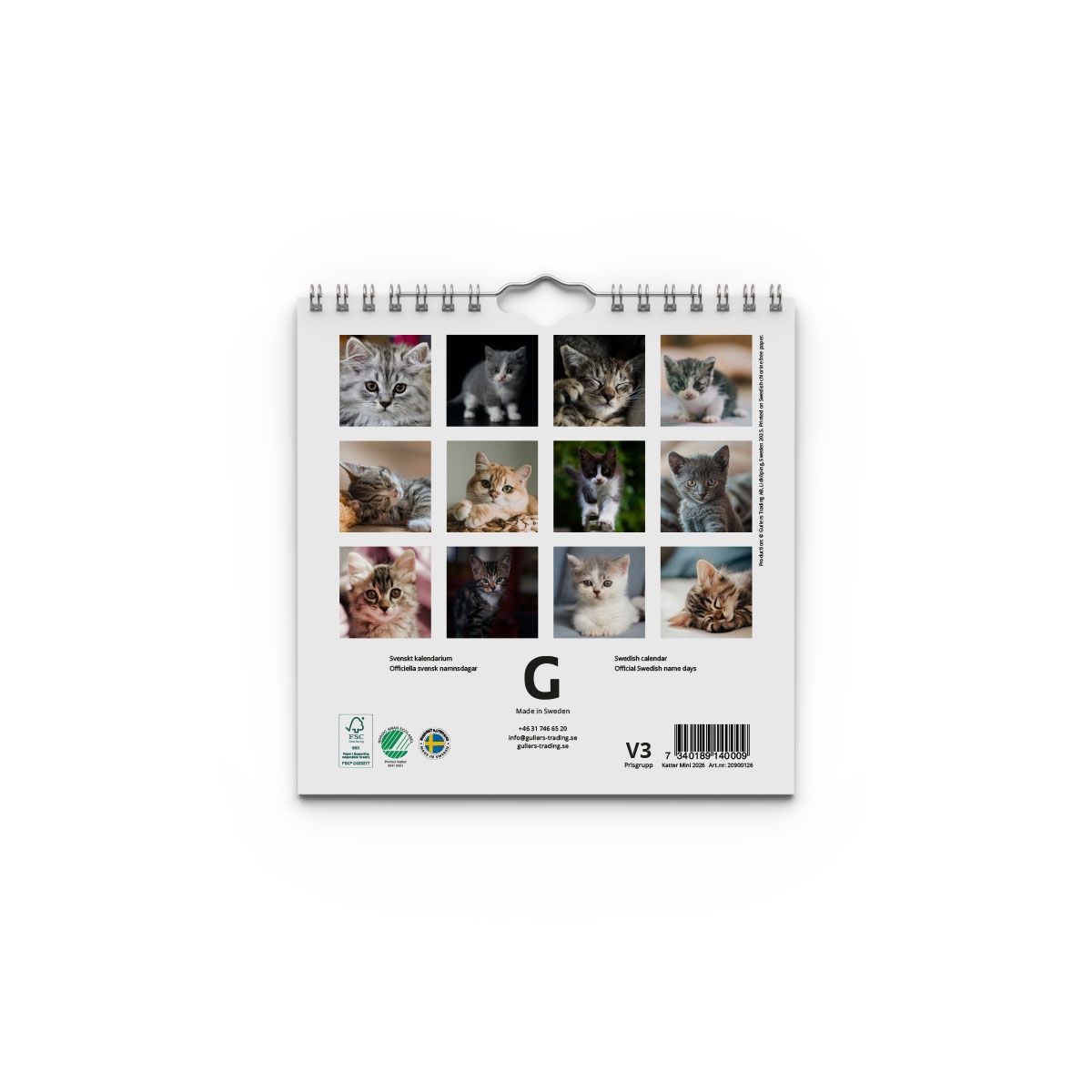 Väggkalender Katter Mini 2026 baksida