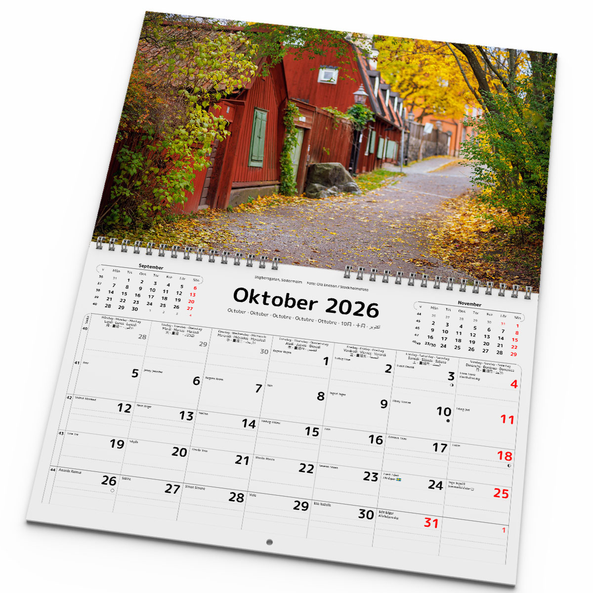 Väggkalender Stockholm 2026 uppslag