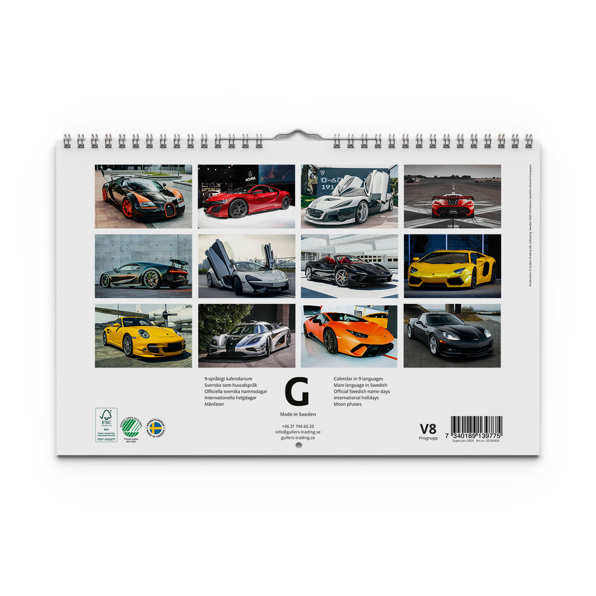 Väggkalender Supercars 2026 baksida