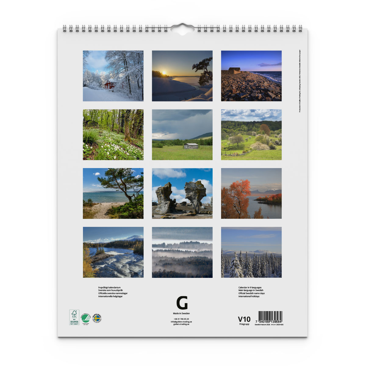 Väggkalender Swedish Nature 2026 baksida