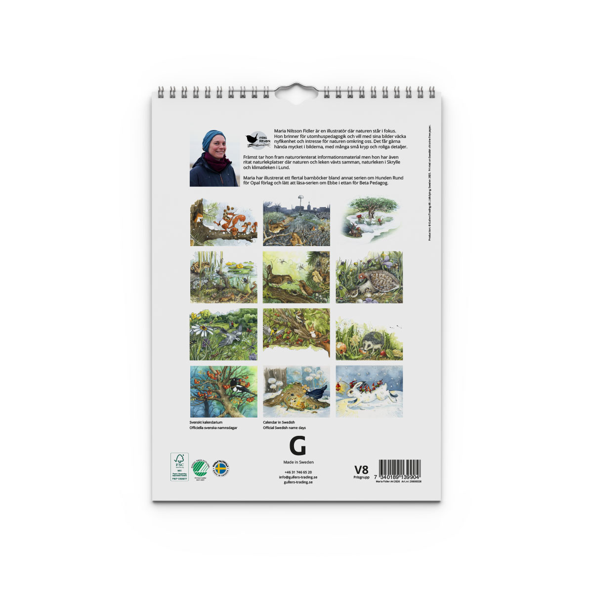 Väggkalender Maria Fidler 2026 baksida