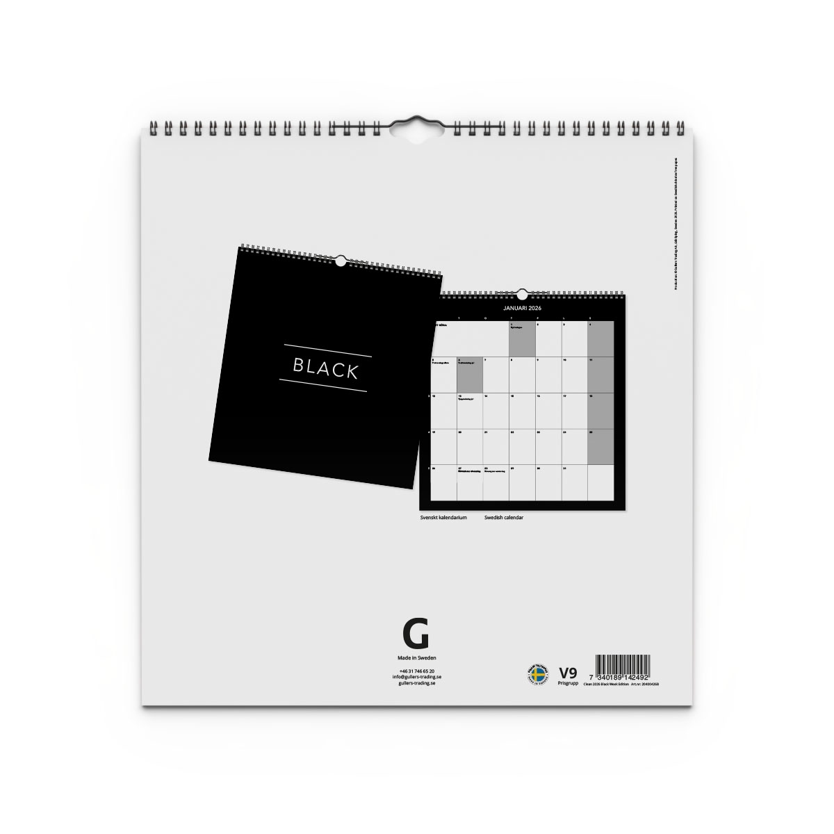 Väggkalender Clean 2026 Black Week Edition baksida