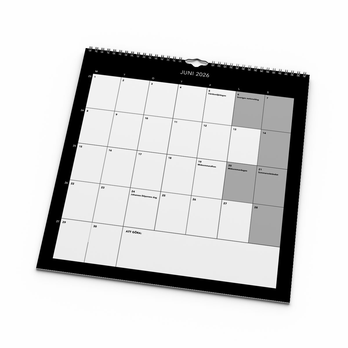 Väggkalender Clean 2026 Black Week Edition uppslag