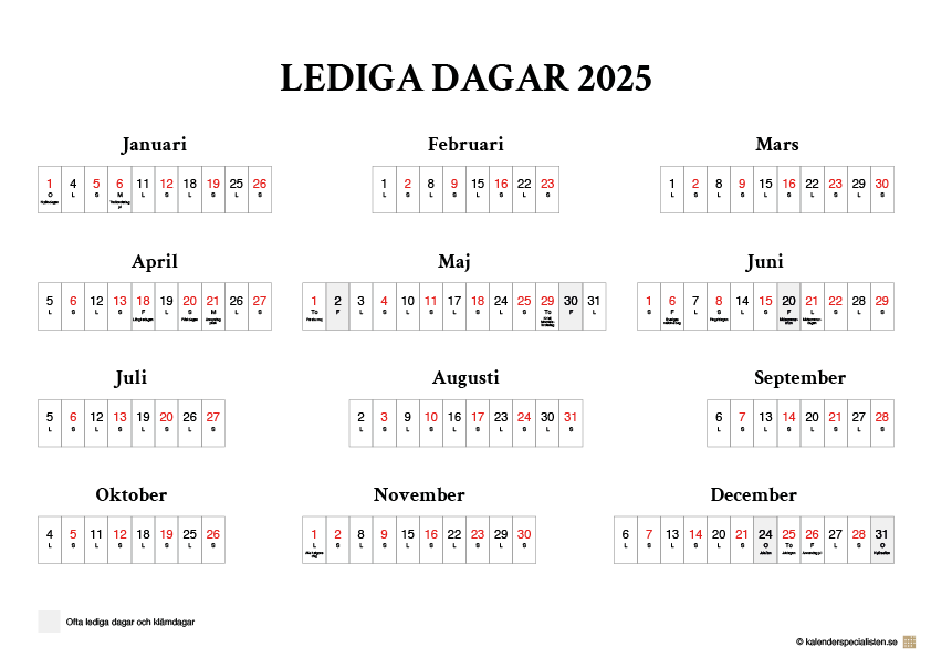 Lediga dagar 2025 bild