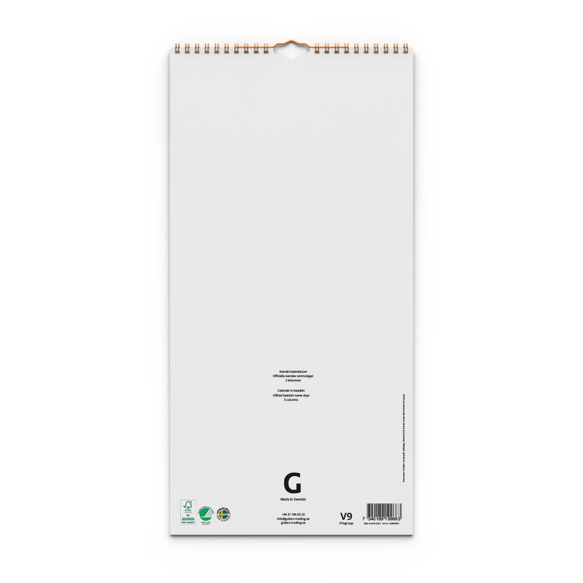 Familjekalender Clean 2027 baksida