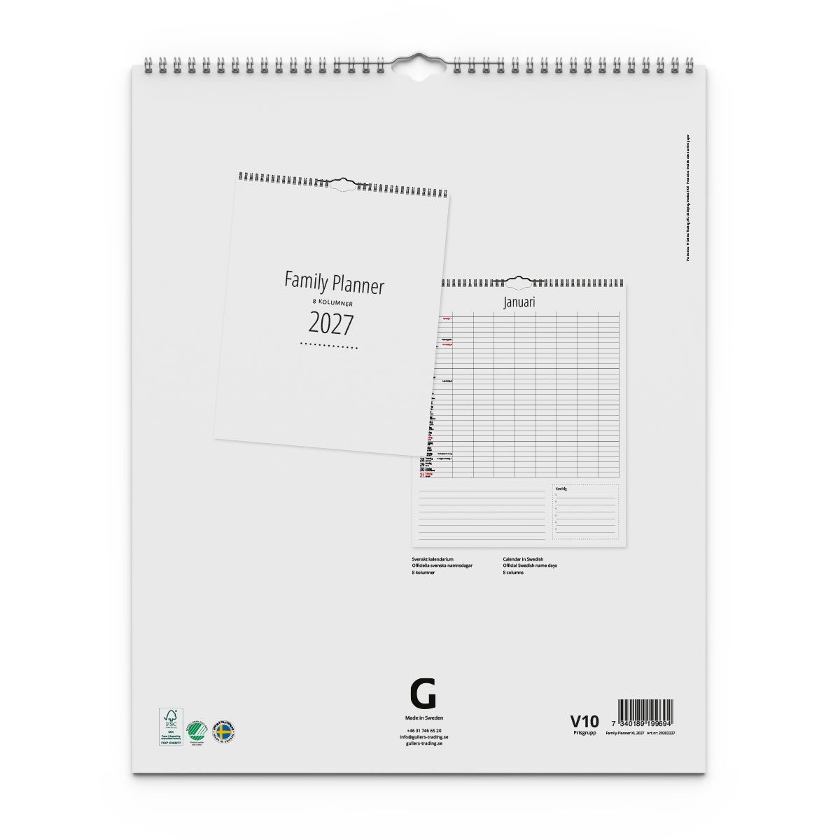Family Planner XL 8 kolumner 2027 baksida