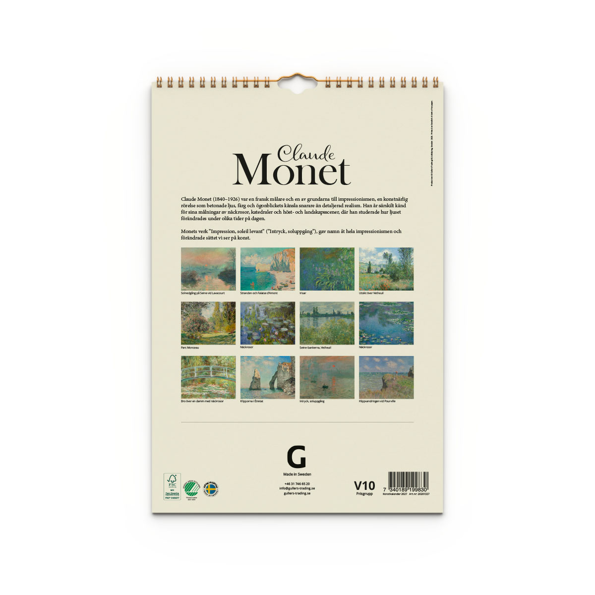 Konstkalender Monet 2027 baksida