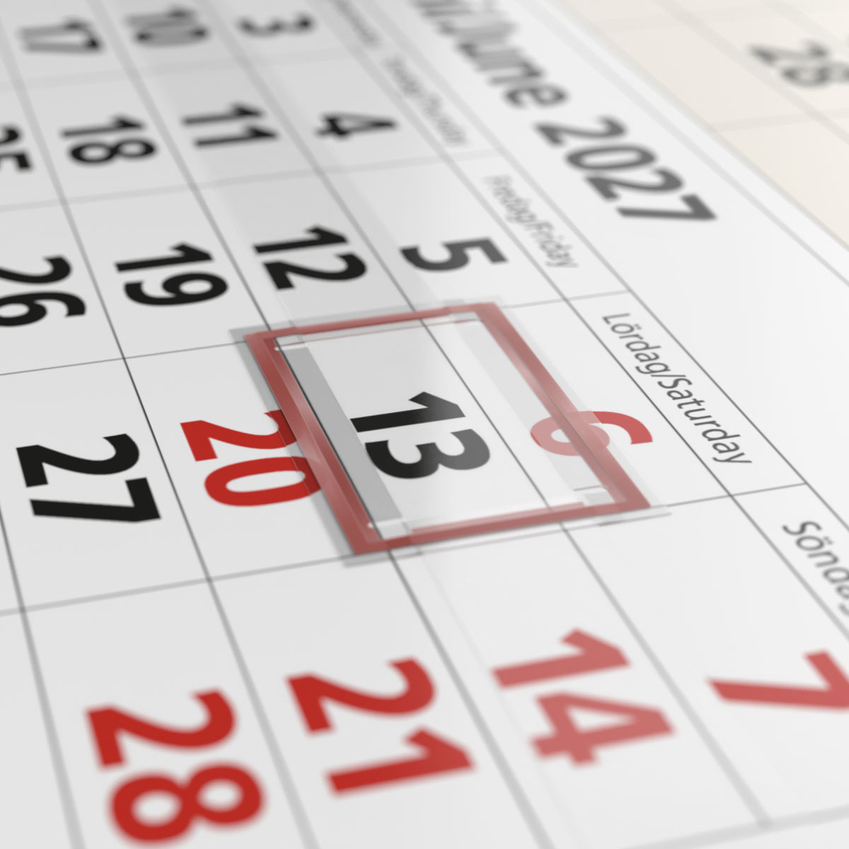 Väggkalender 3-plan 2027 datummarkör