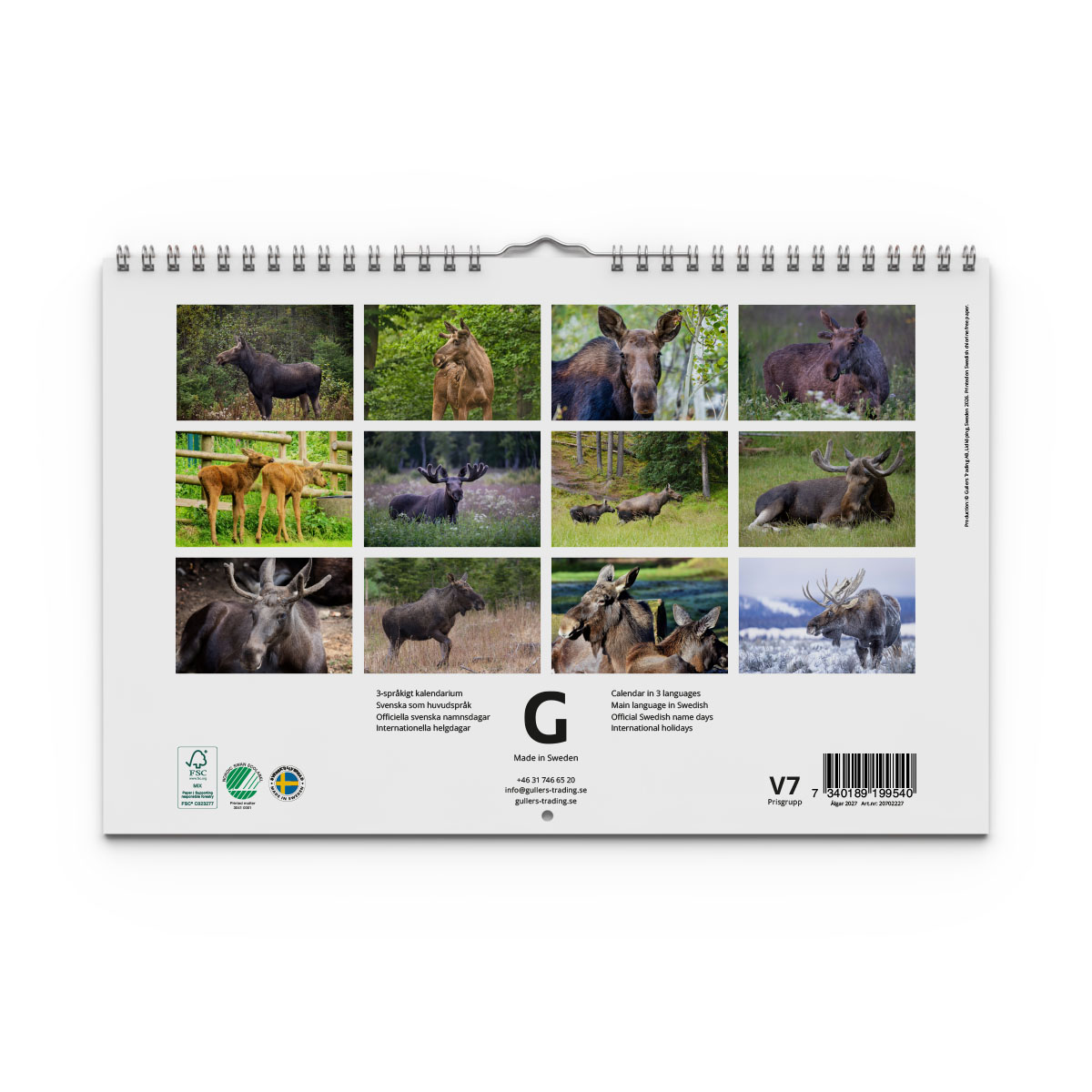 Väggkalender Älgar 2027 baksida