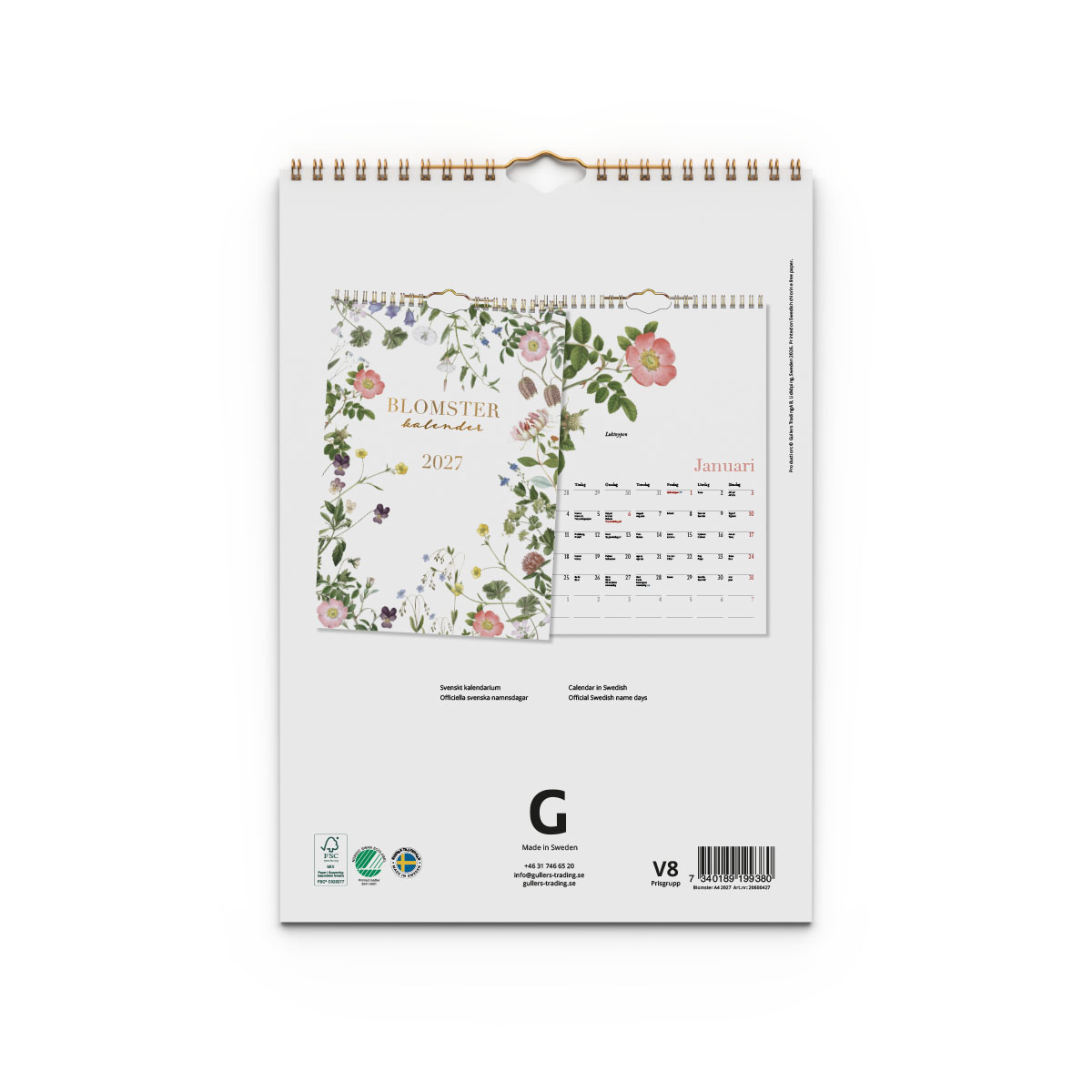 Väggkalender Blomster A4 2027 baksida