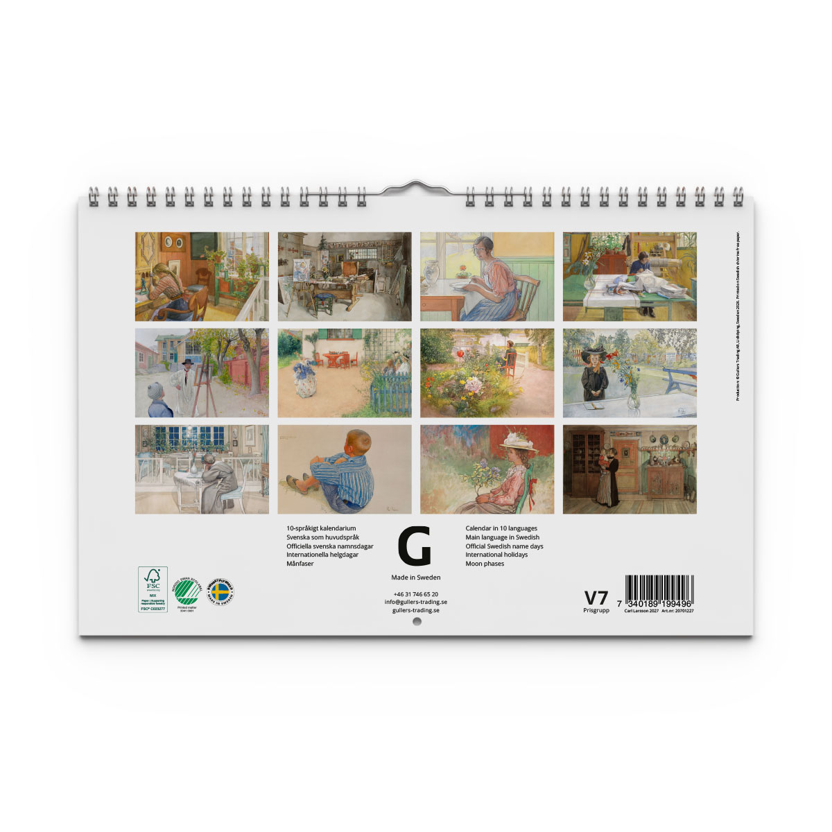 Väggkalender Carl Larsson 2027 baksida