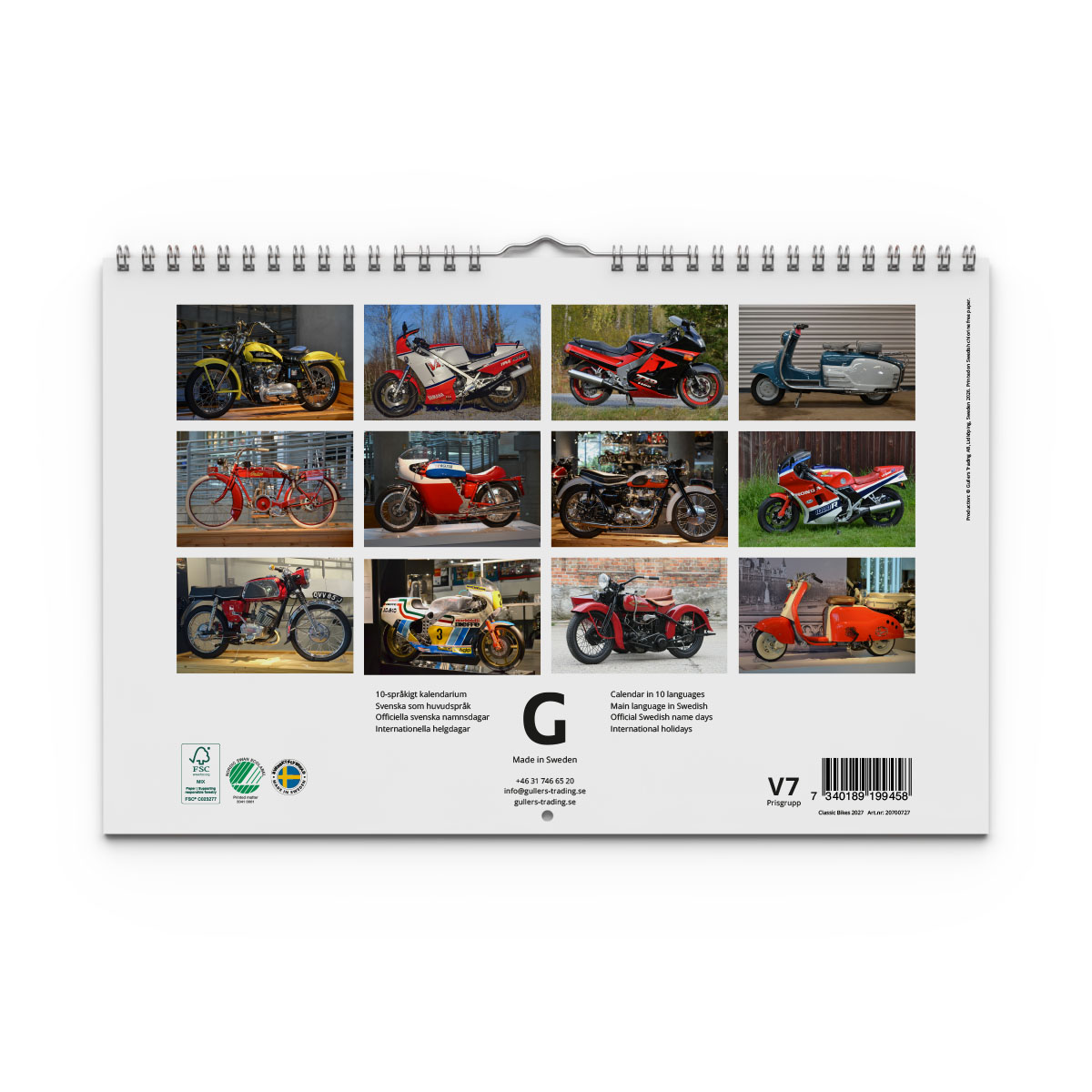 Väggkalender Classic Bikes 2027 baksida