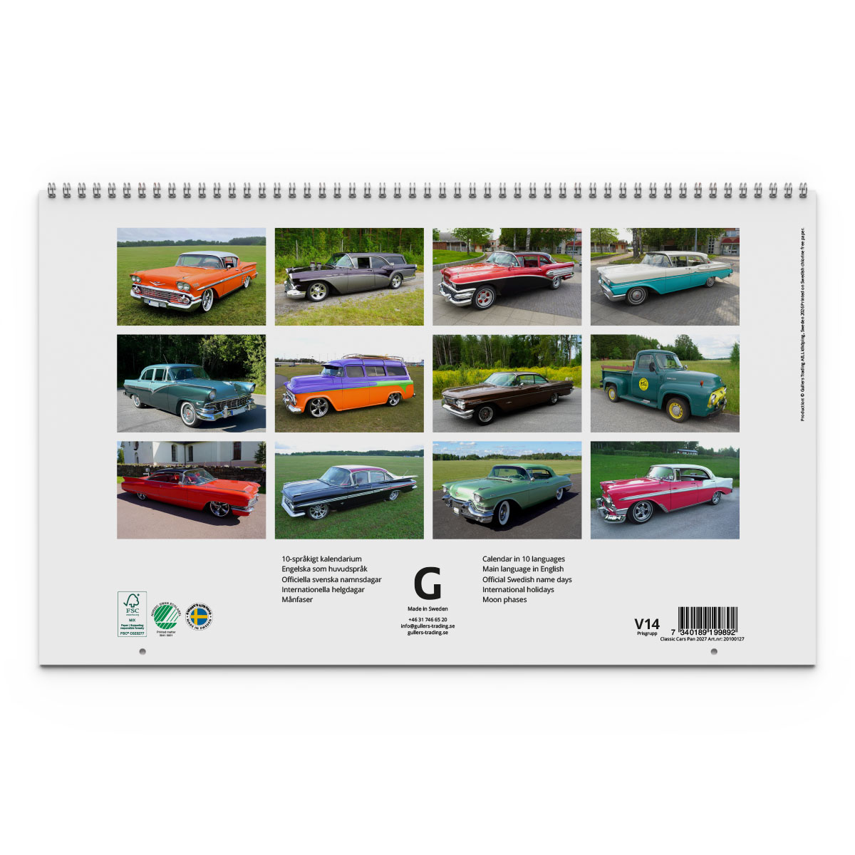 Väggkalender Classic Cars Panorama 2027 baksida