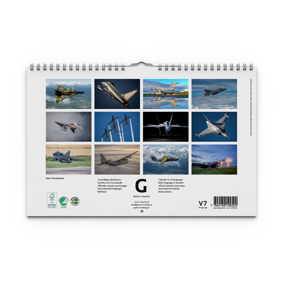 Väggkalender Classic Wings 2027 baksida