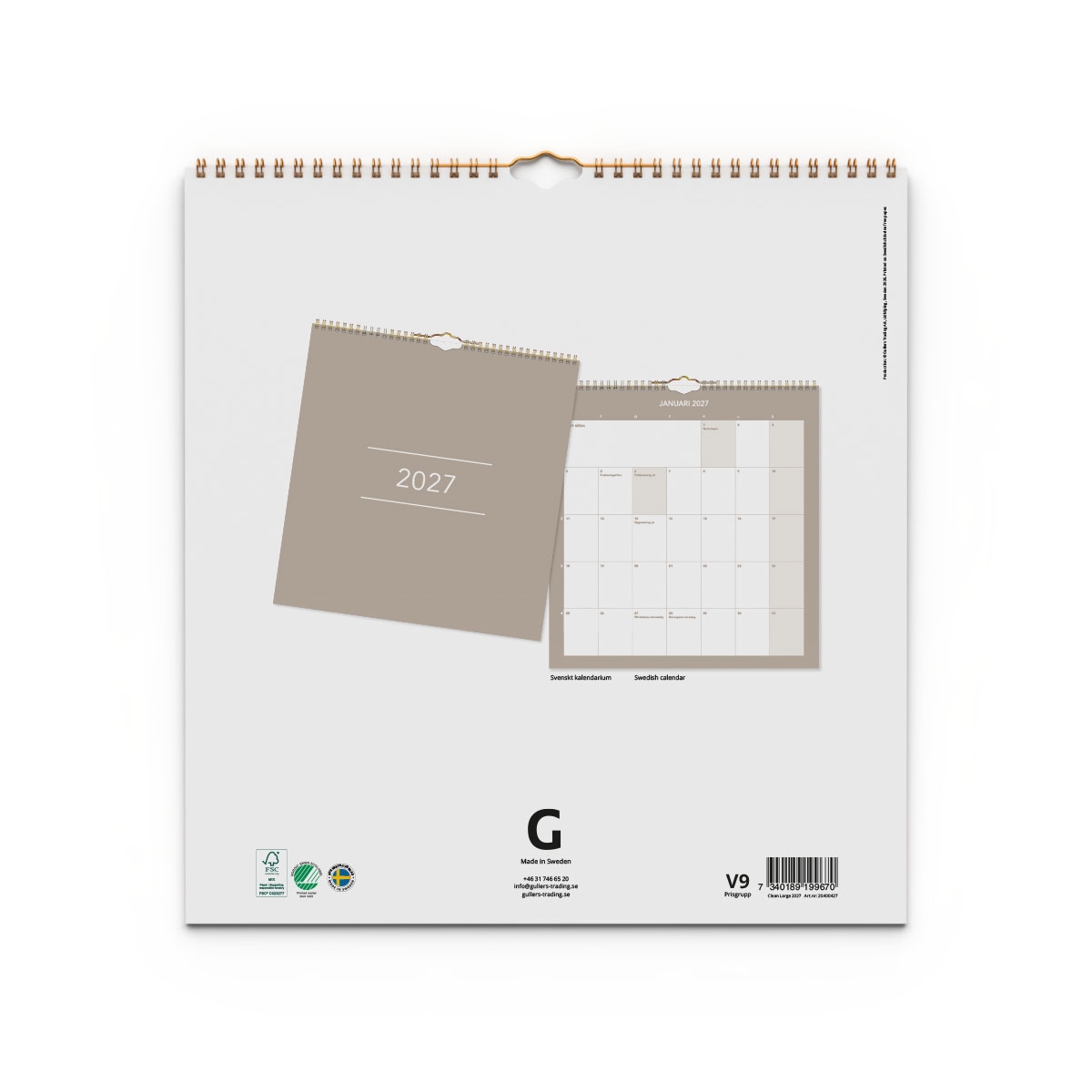 Väggkalender Clean 2027 baksida