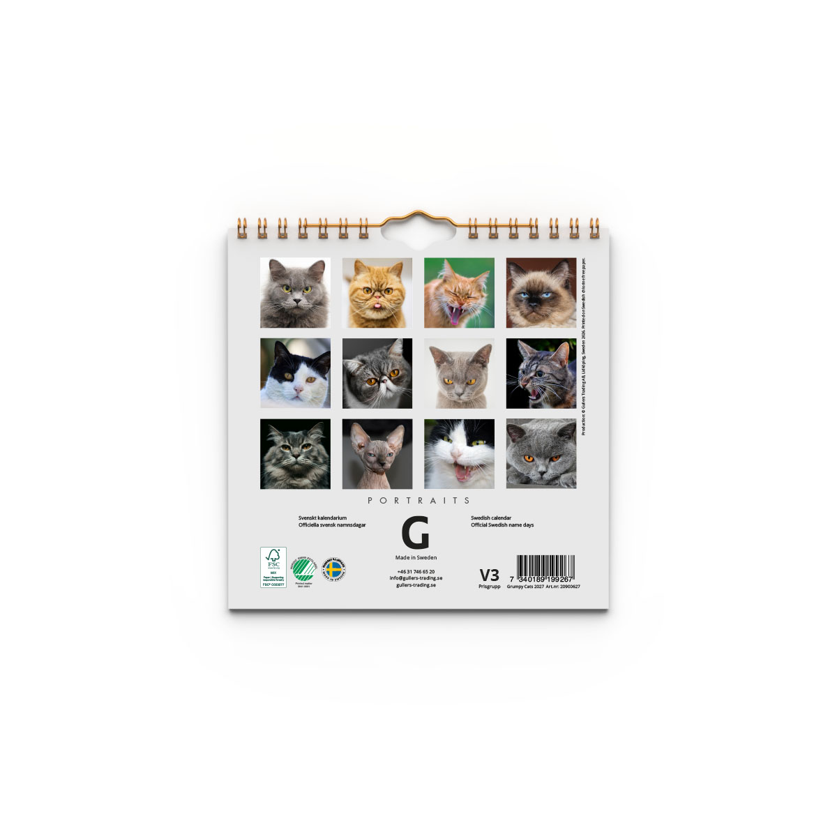 Väggkalender Grumpy Cats Mini 2027 baksida