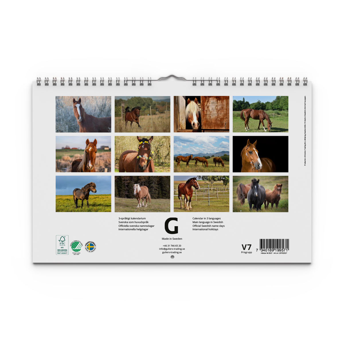Väggkalender Hästar Medium 2027 baksida