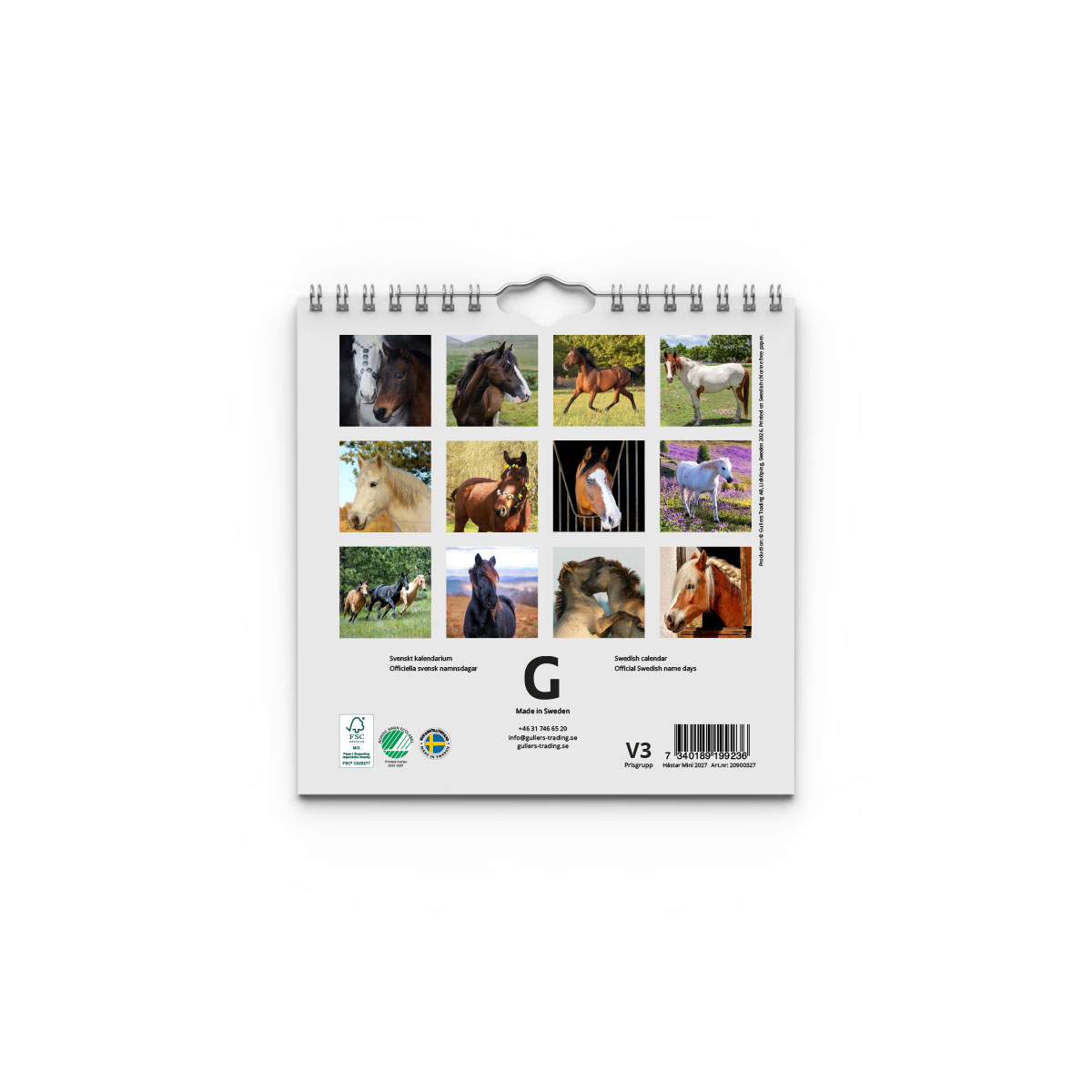 Väggkalender Hästar Mini 2027 baksida