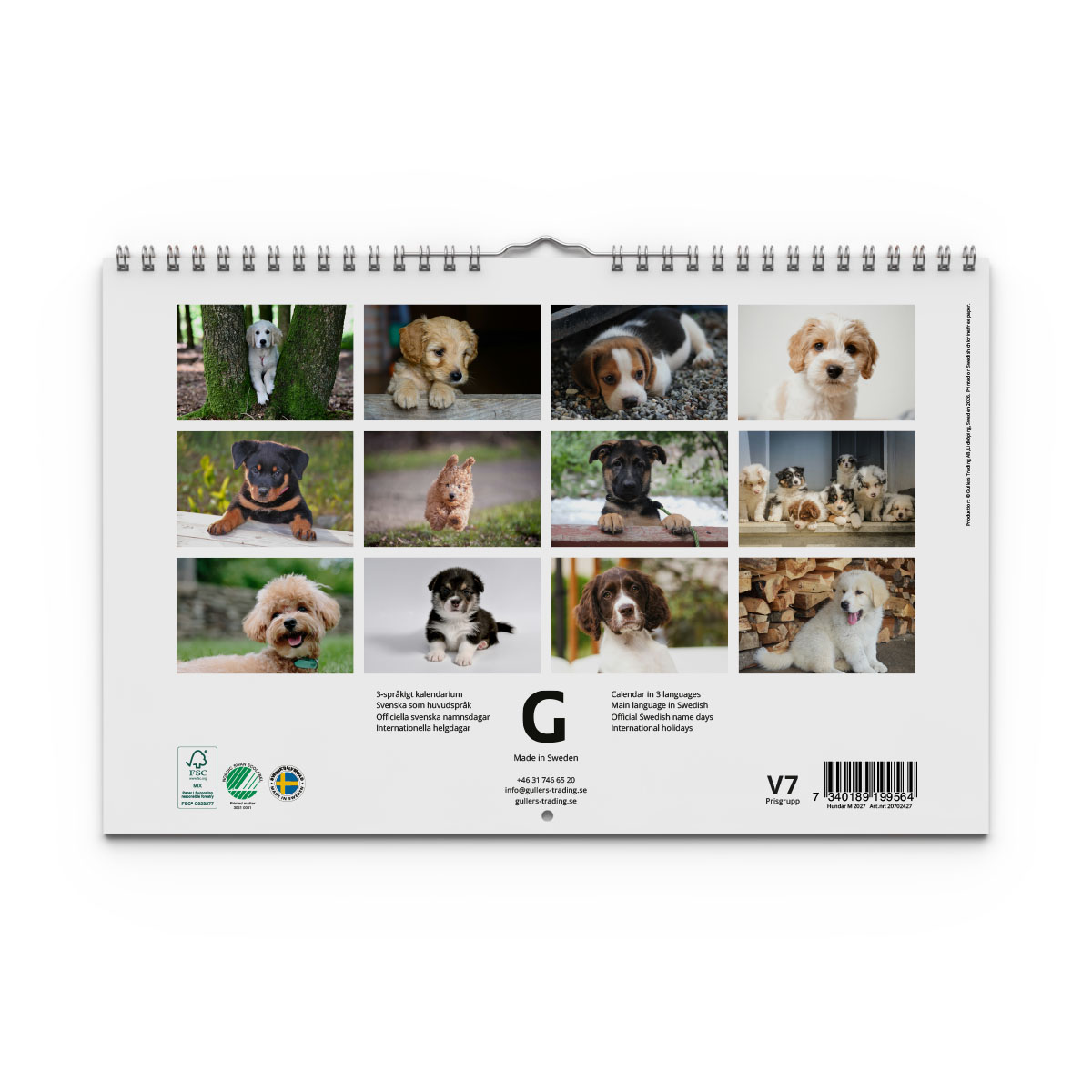 Väggkalender Hundar Medium 2027 baksida