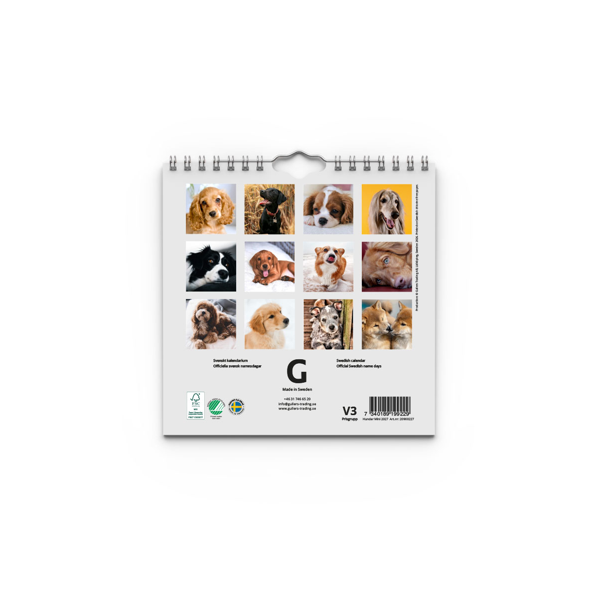 Väggkalender Hundar Mini 2027 baksida